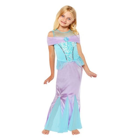 Colorful mermaid costume for girls aged 3-4, featuring sequins and a beautiful tail for imaginative underwater adventures.