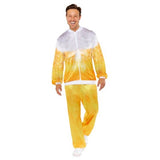 Vibrant men's beer shell suit in size medium, featuring a humorous all-over beer print, perfect for festive occasions.