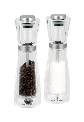 Elegant 17.5cm salt and pepper mill set in premium acrylic, combining style and functionality for perfect seasoning.