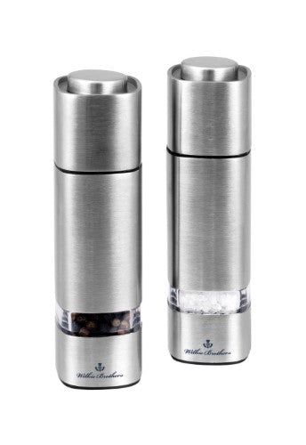 Stylish 15.5cm stainless steel salt and pepper mills with adjustable grind for a refined dining experience.