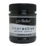 Atelier 250ml Carbon Black Acrylic Paint, offering rich color, blending versatility, and unique drying techniques for artists.