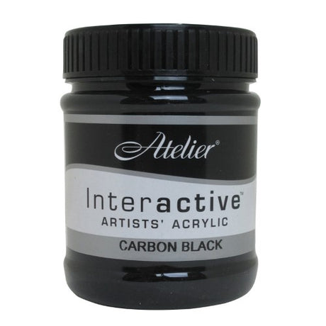 Atelier 250ml Carbon Black Acrylic Paint, offering rich color, blending versatility, and unique drying techniques for artists.