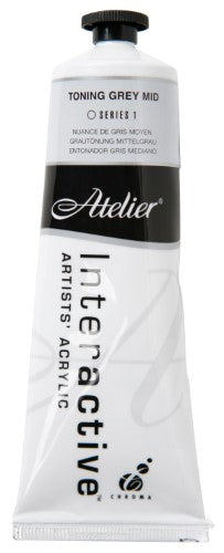 Versatile Atelier 80ml Toning Grey Mid acrylic paint, ideal for artists, offering controlled drying and smooth blending for detailed artwork.