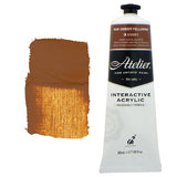 Atelier 80ml Raw Umber Yellowish Acrylic Paint tube, ideal for versatile blending and fast drying techniques for artists.