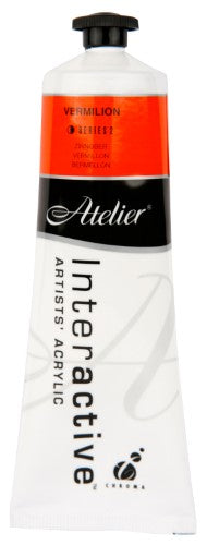 Vibrant 80ml Atelier acrylic paint in Vermillion, ideal for blending and controlled drying techniques for artists.