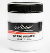 Atelier Gesso Primer 500ml: high-quality acrylic primer for a smooth, absorbent canvas, enhancing paint adhesion and color vibrancy.