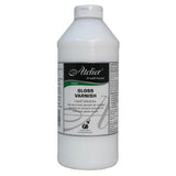 A 1 Litre bottle of Atelier Gloss Varnish, offering a glossy finish and protective layer for vibrant acrylic artwork.