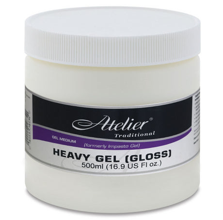 Premium 500ml Atelier Heavy Gel acrylic paint in glossy finish for vibrant textures and controlled drying in mixed media art.