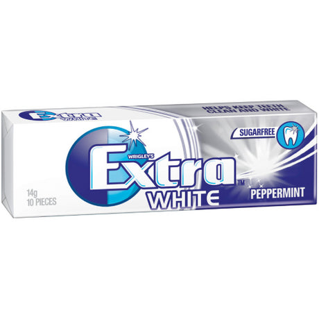 Sugar-free Extra White Peppermint gum in a convenient 30-pack for long-lasting freshness and breath-freshening power.