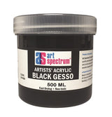 Black 500ml gesso for artists, ideal for priming surfaces, offering fast-drying, non-toxic, and lightfast coverage.
