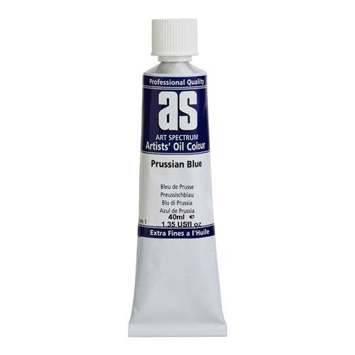 Artist Oil Paint tube in Prussian Blue, 40ml, featuring vibrant, lightfast pigments for rich, durable artwork.