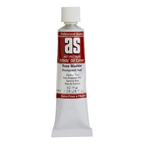 Vibrant Rose Madder oil paint in a 40ml tube, perfect for smooth application and rich color blending for artists.