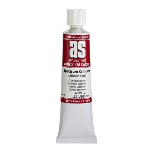 Premium 40ml crimson oil paint tube designed for vibrant, durable artwork with rich pigments and lightfast properties.