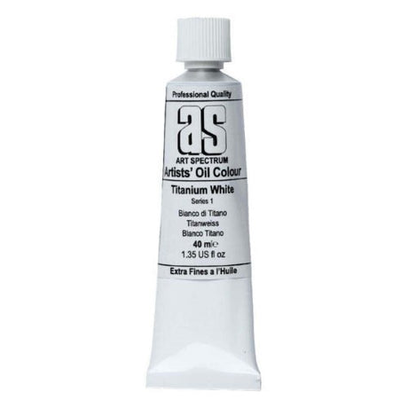 Artist Oil Paint tube in Titanium White, 40ml, featuring rich pigments for vibrant, durable artwork.