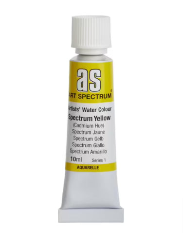 Bright Spectrum Yellow watercolor paint in a 10ml tube, featuring lightfast pigments for vibrant and long-lasting art.