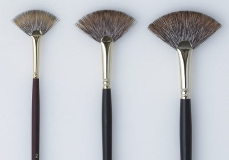 Artist Brush - As Mongoose (Imit) Fan 2 featuring fine synthetic hair, a maroon handle, and gold ferrule for precision painting.