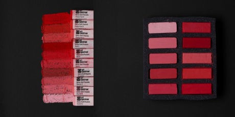 Set of 10 vibrant red soft pastels, perfect for artists, offering smooth application and blending for detailed artwork.