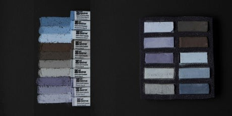 Artist Pastels set featuring 10 warm grey tones, designed for smooth blending and rich texture in artwork.