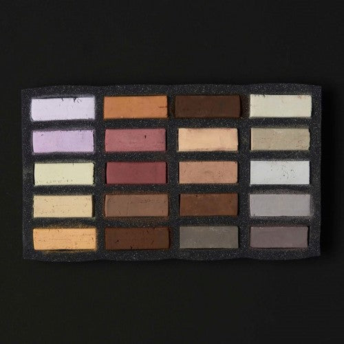 Soft pastel set of 20 skintones featuring high-quality pigments for realistic human skin tones in artwork.