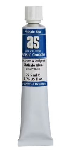 Vibrant 22.5ml Art Spectrum gouache in Phthalo Blue, perfect for bold, detailed artwork with a velvety, quick-drying finish.