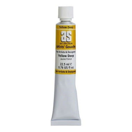 Art Spectrum 22.5ml Yellow Deep Gouache tube, featuring vibrant color, high pigmentation, and versatile water-based formula.