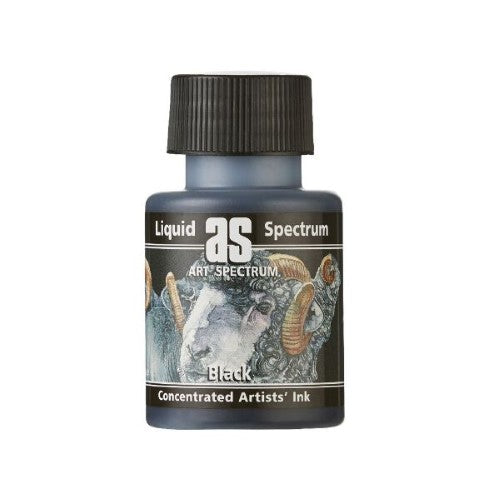 Intense black ink in 50ml bottle, water-resistant, non-toxic, perfect for vibrant artwork and watercolor effects.