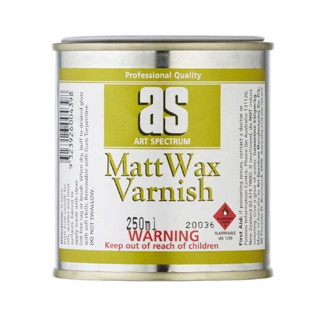 Satin-matt wax varnish in a 250ml tin, made from beeswax and resin for protecting and enhancing artwork.