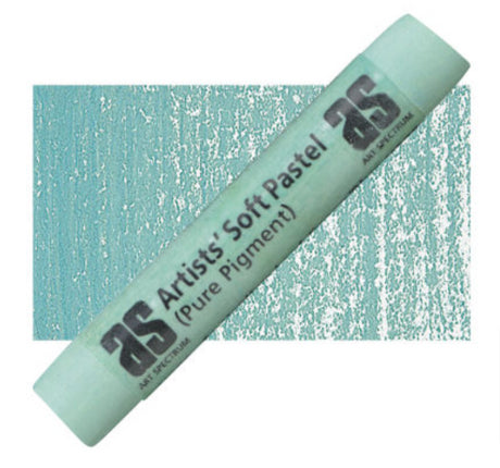 Handmade soft round pastel in Leaf Green Blue V 578, featuring vibrant colors and safe, lightfast pigments for artists.