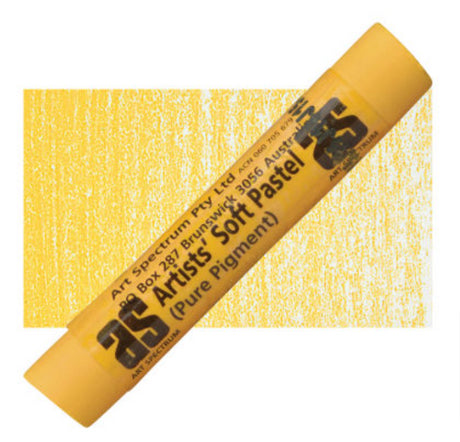 Vibrant golden yellow pastel stick, hand-made, lightfast pigments for rich color and velvety texture, safe for artists.