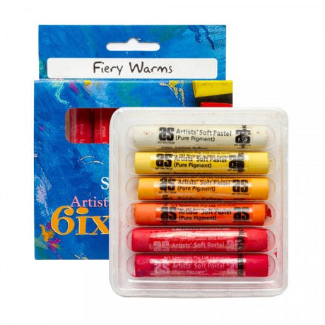 Vibrant 6-pack of fiery warm pastels in a clam shell case, ideal for blending and artistic projects for all ages.