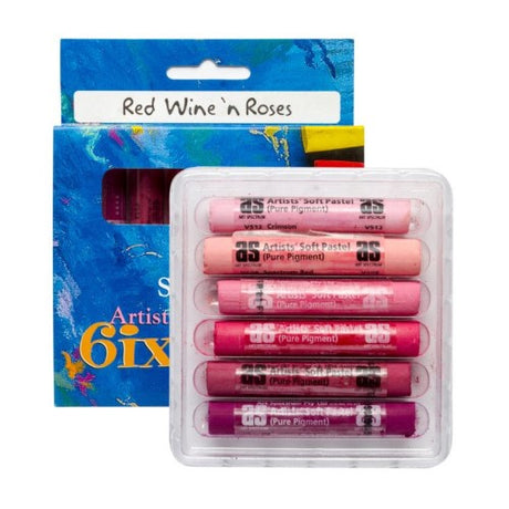 Artist Pastels Set - 6 vibrant, triple-milled pastels in red wine and rose shades, perfect for blending and artistic projects.