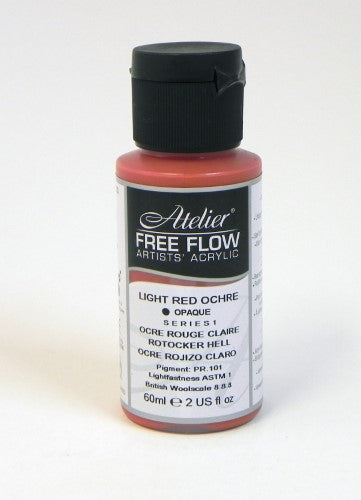 Vibrant 60ml Light Red Ochre acrylic paint, ideal for various techniques, offering fluidity, lightfastness, and a matte finish.