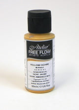 Atelier Free Flow Acrylic Paint in Yellow Ochre, 60ml, offers vivid color and versatile use for artists.