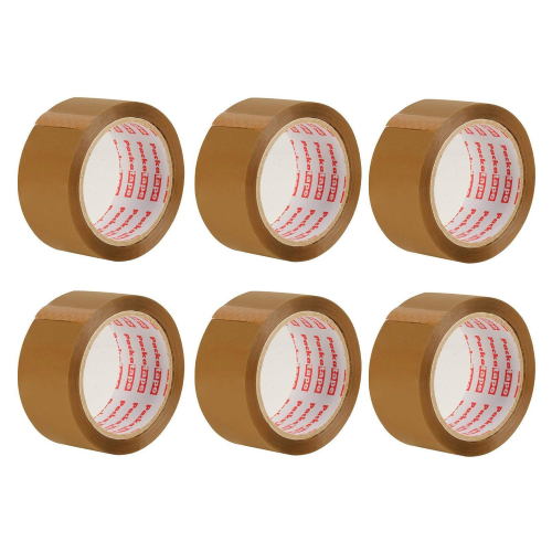 Six rolls of large brown cellotape with strong adhesive, ideal for packaging, shipping, and crafting projects.