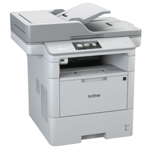 Brother MFCL6900DW Mono Laser MFC featuring 50ppm printing, 80-page feeder, duplex, and 12.3cm touchscreen; ideal for busy workgroups.