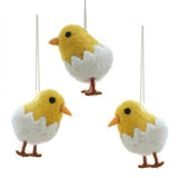 Bright yellow felt chick decorations, perfect for Easter trees and spring decor, set of 3 charming hanging ornaments.