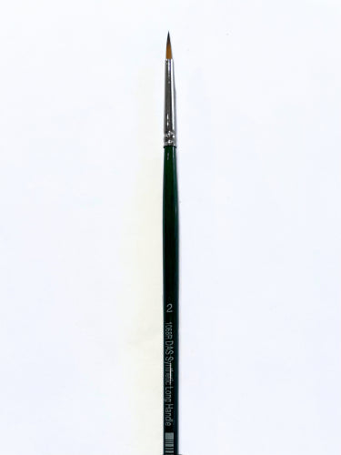 Synthetic round brush #2 for precise painting, ideal for acrylic and watercolor; ergonomic handle for comfort.