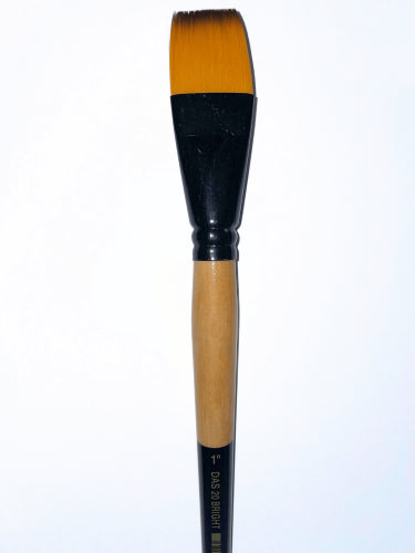 Premium Das 20b Synthetic Bright 1" brush with short handle, ideal for precise, comfortable painting techniques.