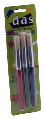 Set of 3 round bristle paintbrushes for versatile artistic applications, suitable for acrylics, watercolors, and oils.