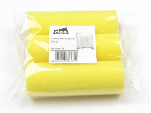 Three 4" sponge roller refills for smooth, even paint application on walls and ceilings, ideal for DIY and professional use.