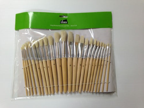 Artist Brush Set with 24 flat and round stubby brushes for precise control in watercolor, acrylic, and oil painting.