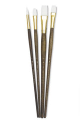 Set of premium White Taklon brushes, including Round 6 and Flat 6, ideal for watercolor, acrylic, and oil painting.