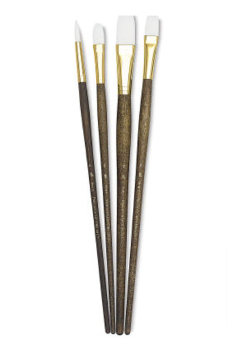 Set of premium White Taklon brushes, including Round 6 and Flat 6, ideal for watercolor, acrylic, and oil painting.