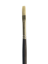 Premium flat artist brush featuring a blend of hog bristles and Taklon filaments for precision in various painting techniques.