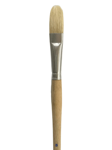 DASS150 Hog Bristle Filbert #8 brush with a natural handle for smooth application and versatile strokes in oil or acrylic painting.