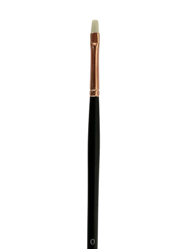 Precision synthetic bristle brush with stiff filaments, ideal for detailed strokes in acrylic, oil, and watercolor painting.