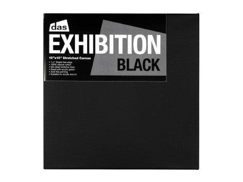 Premium Das Exhibition Black 10x10 canvas, made from 100% natural cotton, ideal for various painting techniques.