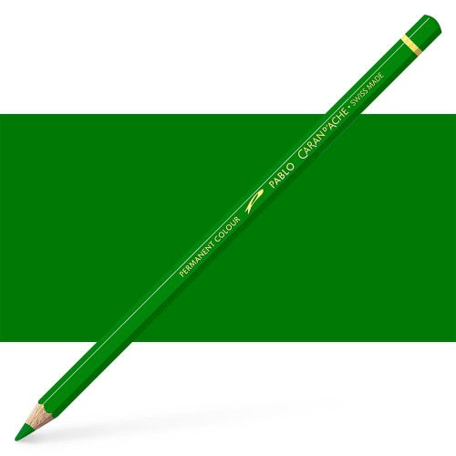 Moss Green Caran d'Ache Pablo artist pencil, boasting high covering power for realistic drawings and eco-friendly design.