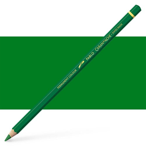 Premium Caran d'Ache Pablo Spruce Green artist pencil, featuring a robust 3.8mm lead, ideal for vibrant, textured artwork.