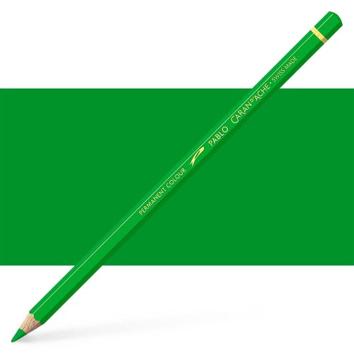 Vibrant Caran d'Ache Pablo Peacock Green artist pencil, ideal for realistic art with excellent lightfastness and coverage.